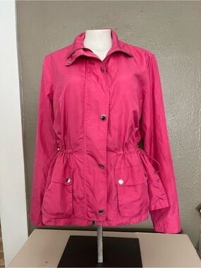 Lauren Ralph Lauren Hot Pink Utility Windbreaker Rain Jacket Cinch Waist M
